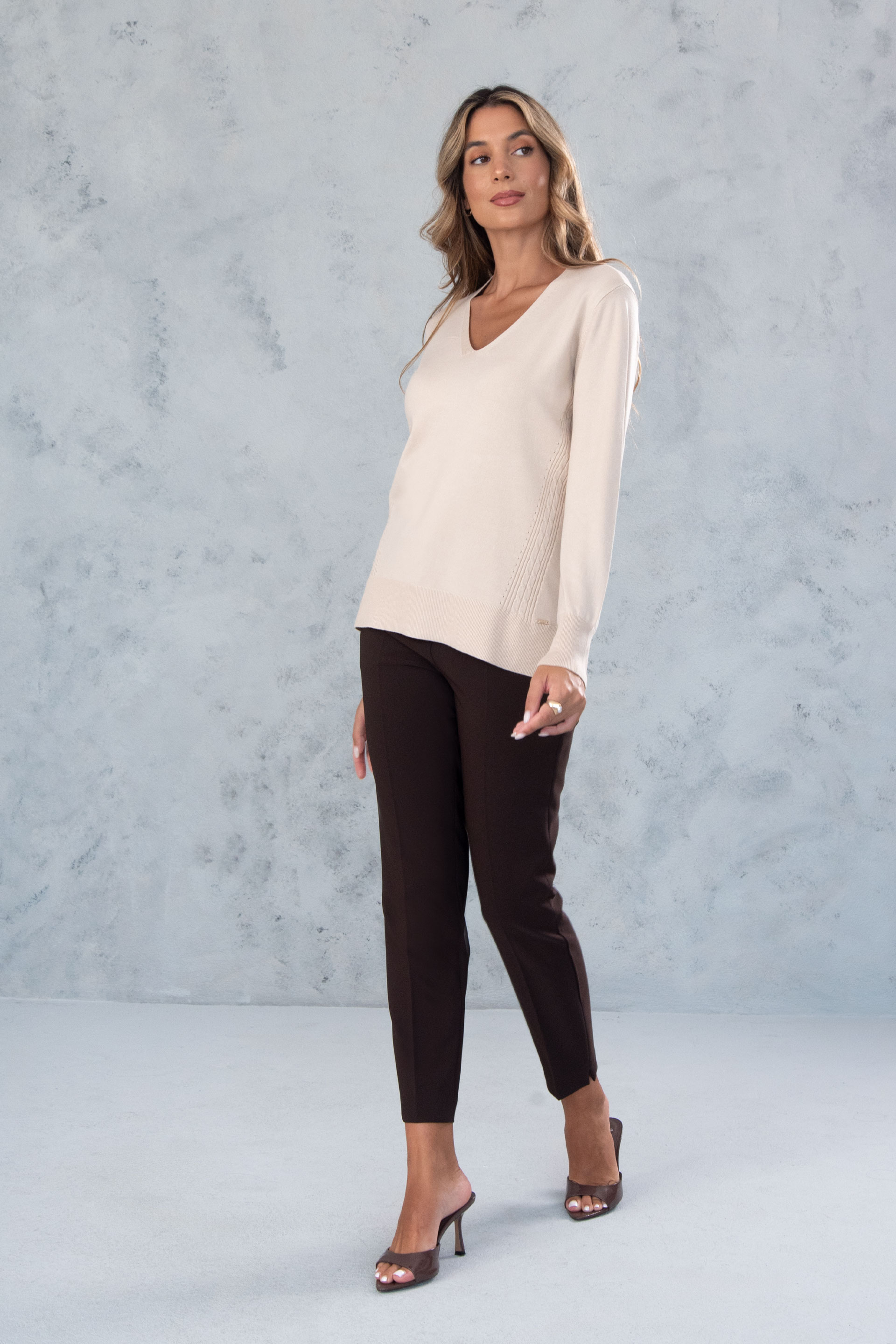 Túnica de malha com decote em v