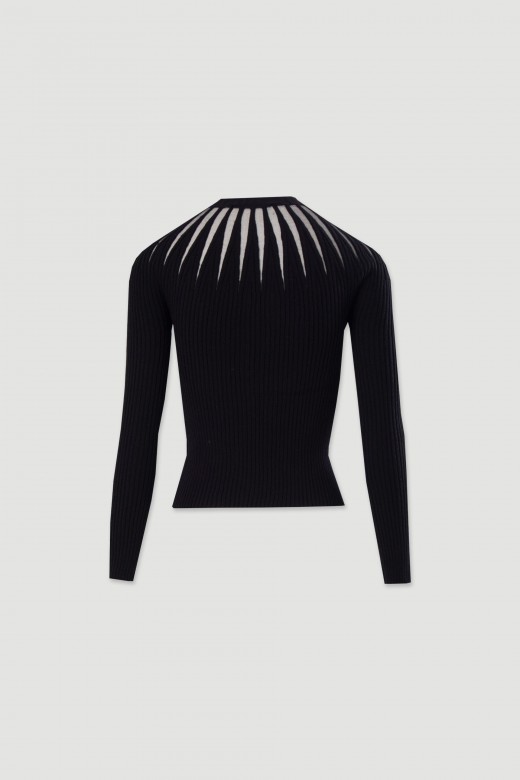 Pull en maille ctele avec dtail en tissu transparent