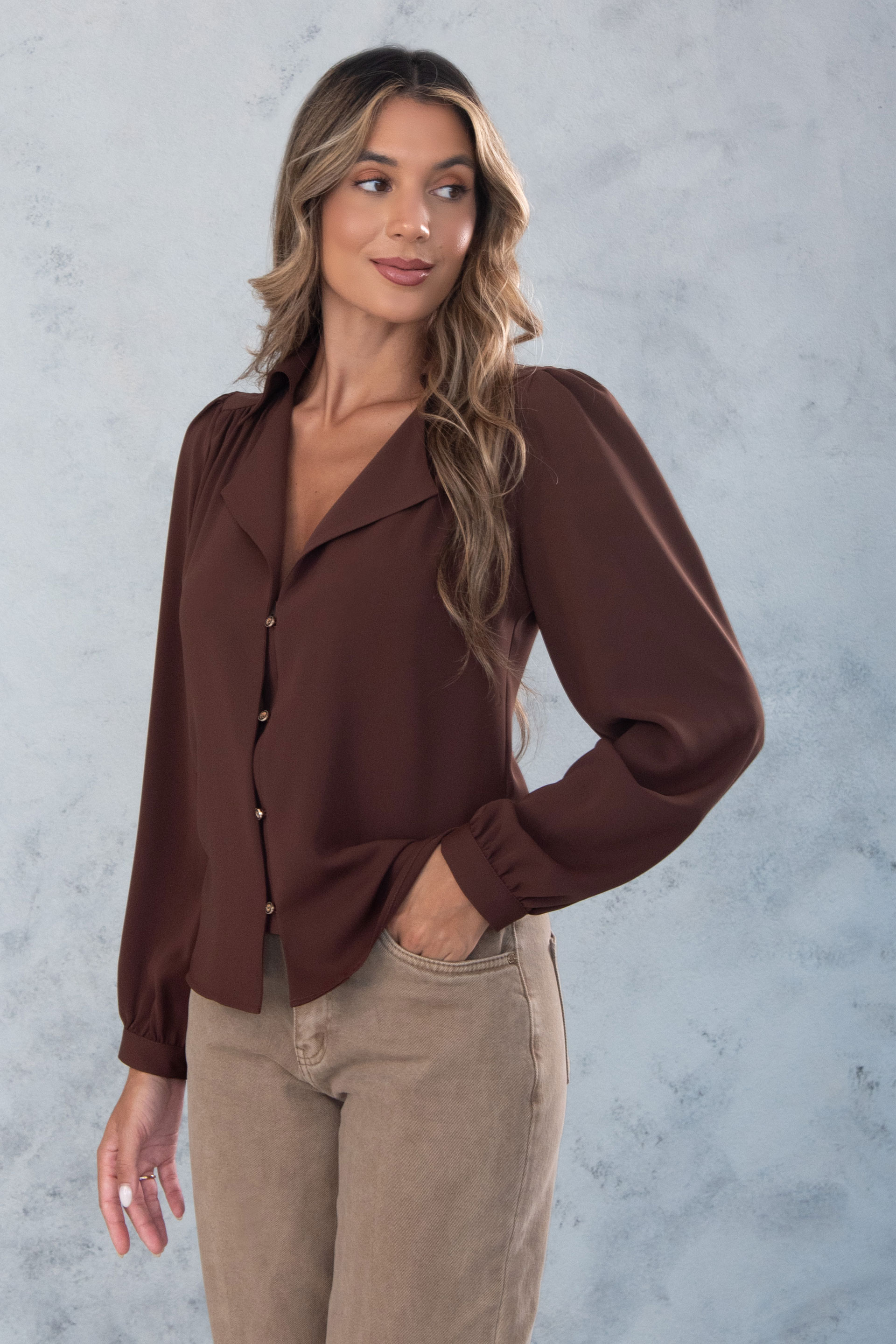 Blusa clásica con cuello y botones frontales