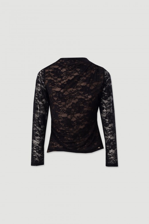 Lace fabric sweater with ruched detail
