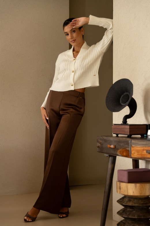 Knit cardigan with draped collar and gold buttons
