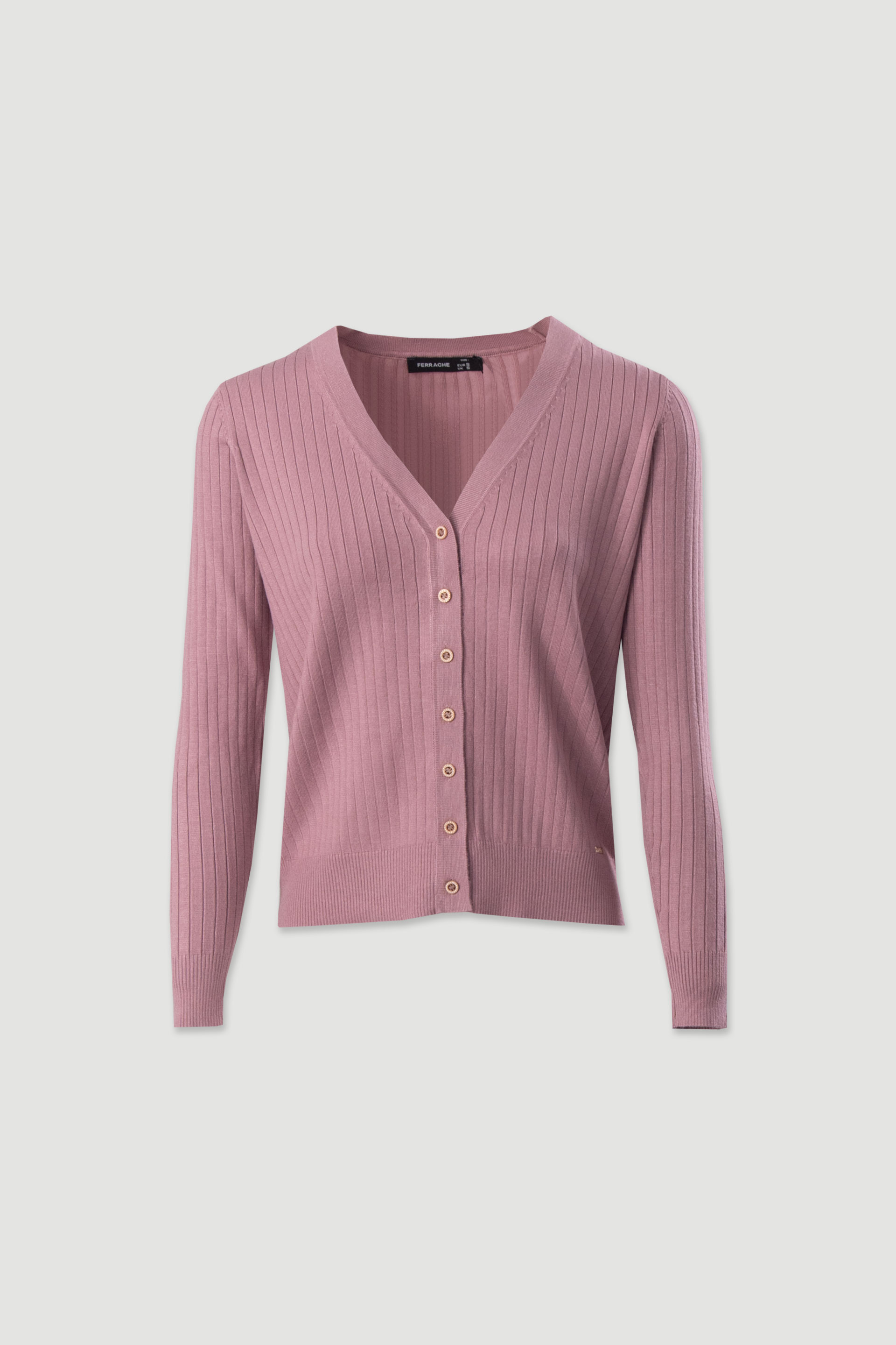 Casaco de malha canelada com decote em v