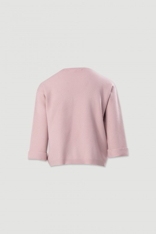 Pull en maille avec manches 3/4 et bouton