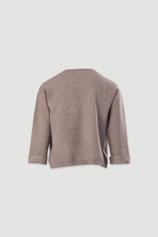 Pull en maille avec manches 3/4 et bouton