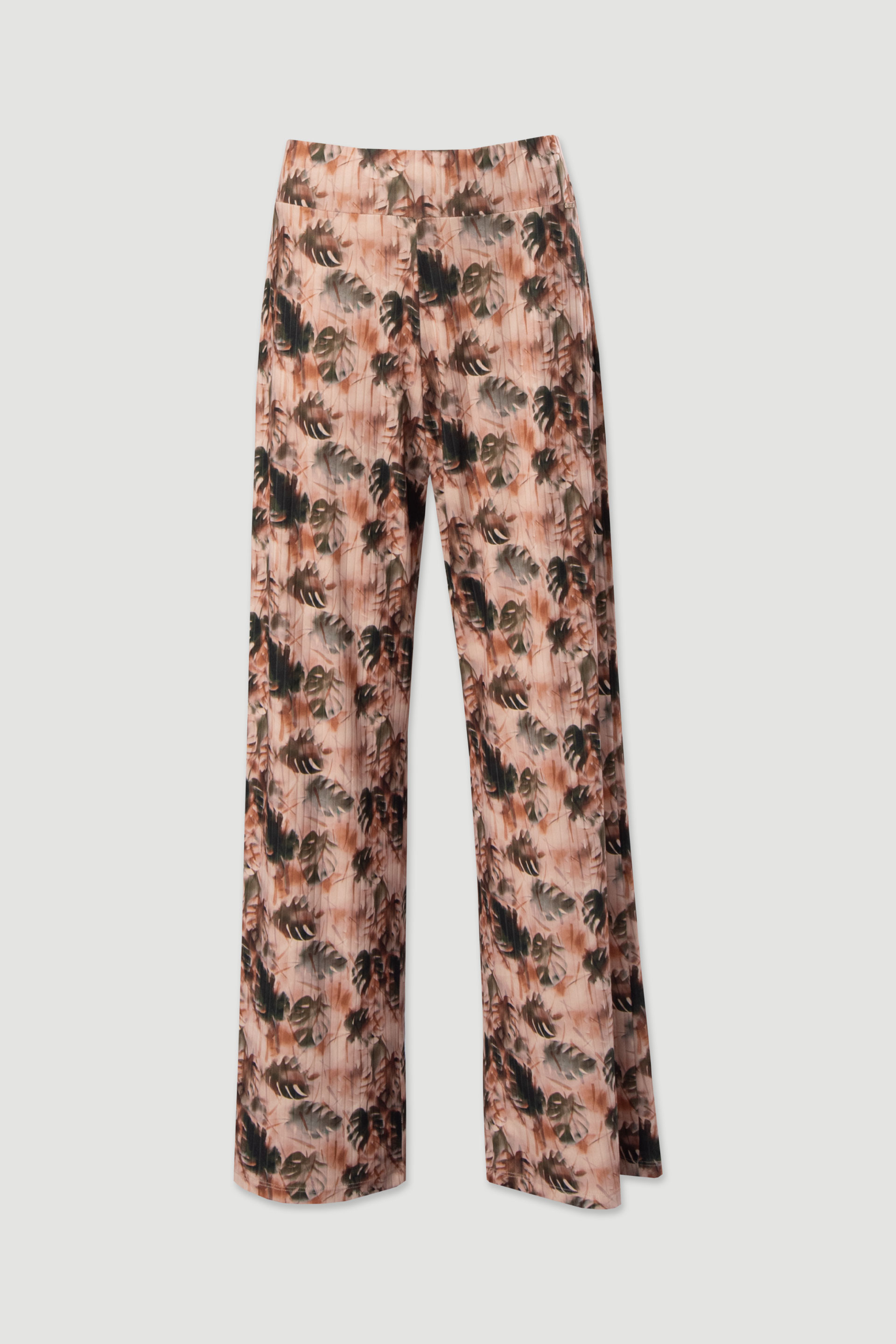 Calça de malha estampada com detalhe canelado