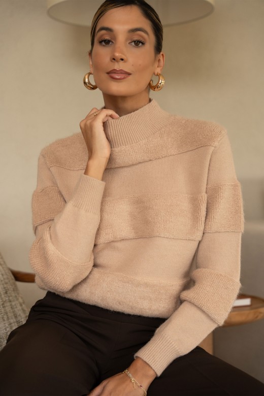 Knit sweater with faux shearling detail