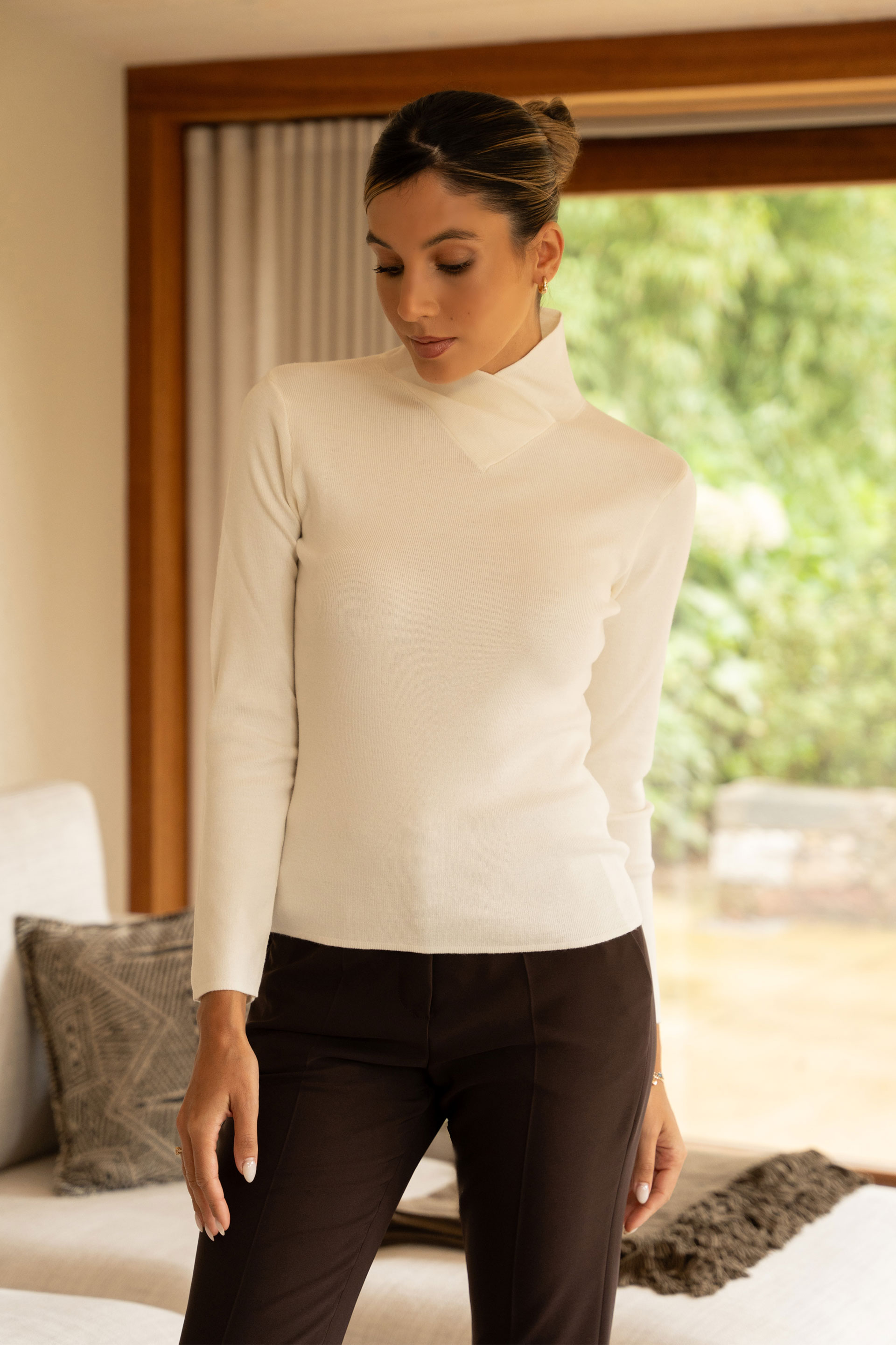 Jersey de punto con cuello cruzado