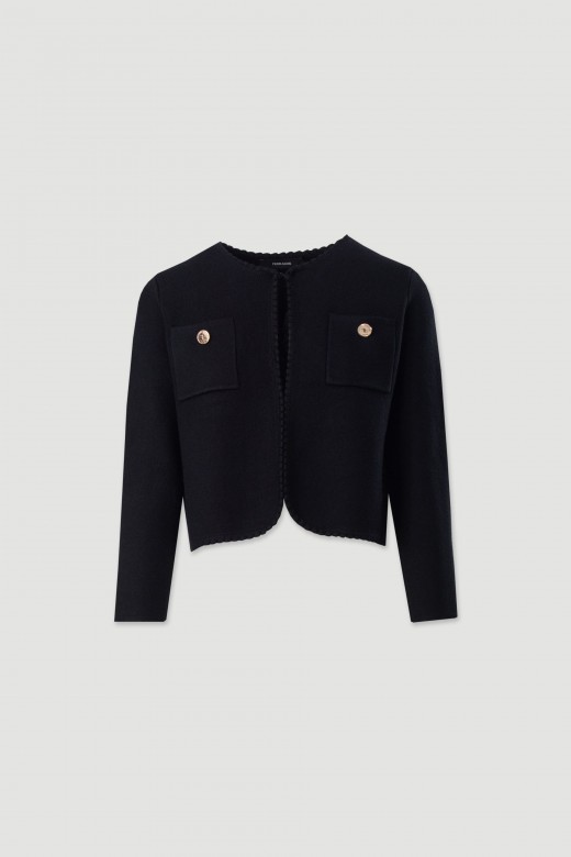 Veste courte en maille structure avec poches frontales