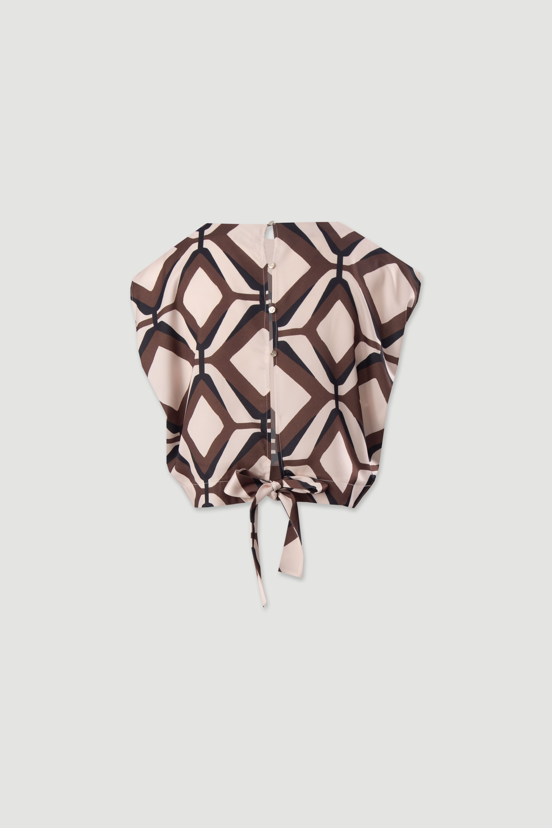 Blusa curta estampada com laço nas costas