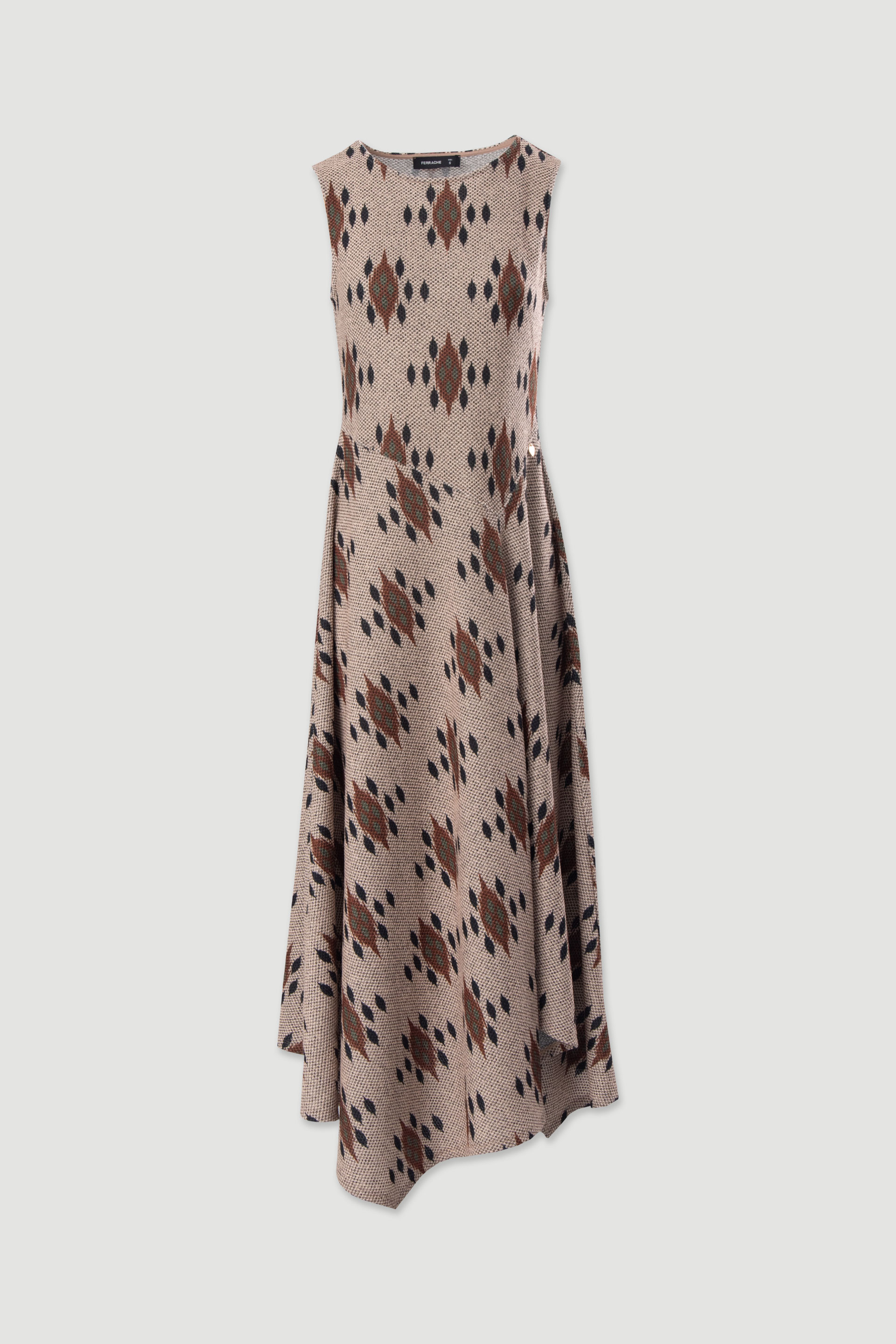 Asymmetric patterned textured fabric dress