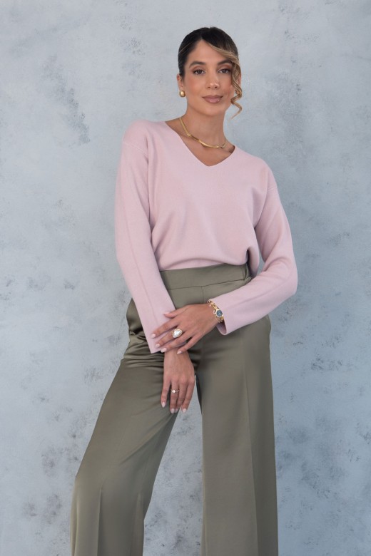 Knit sweater with v-neckline