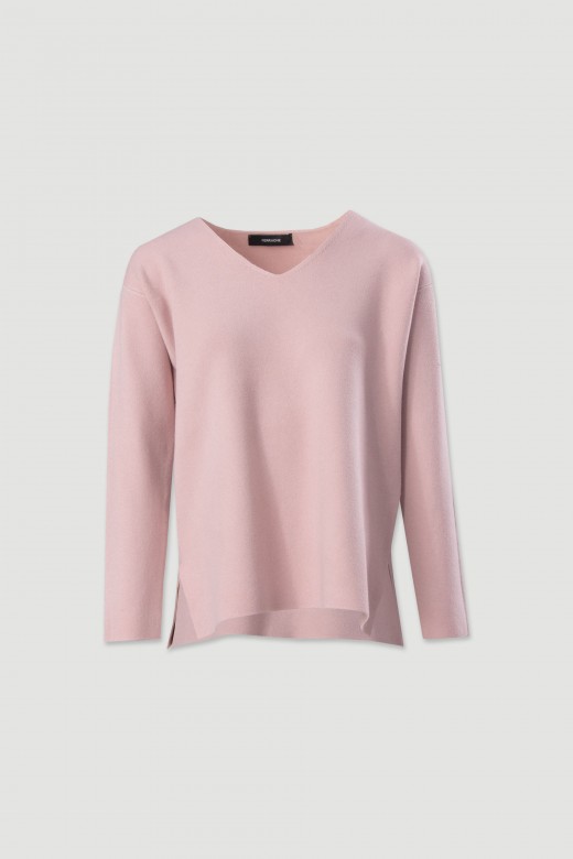 Knit sweater with v-neckline