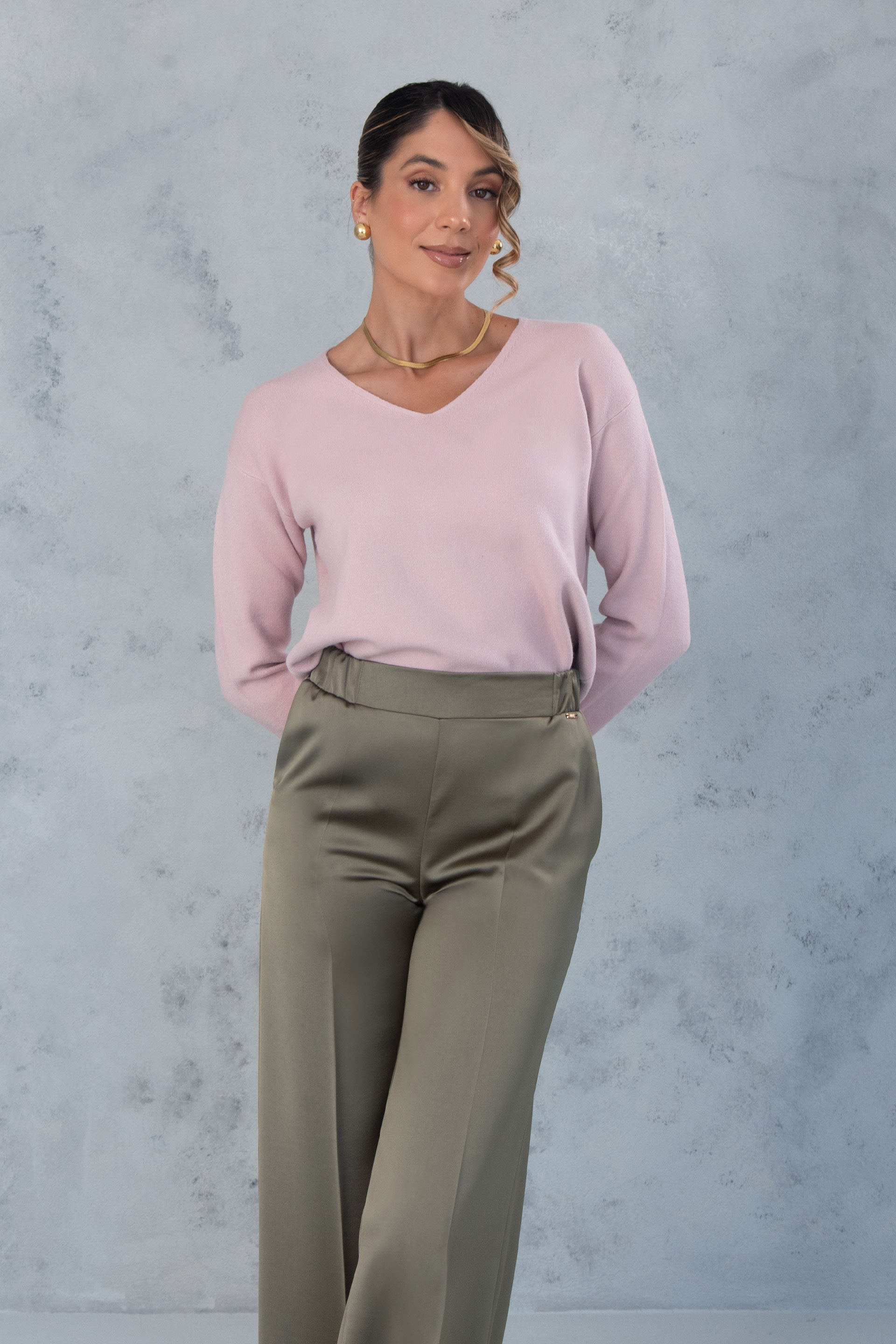 Camisola de malha com decote em v