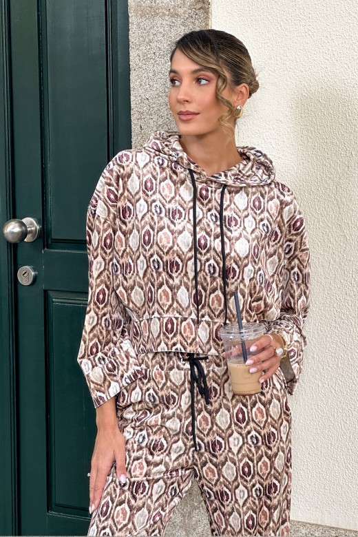 Sweater em tecido de veludo estampado com capuz