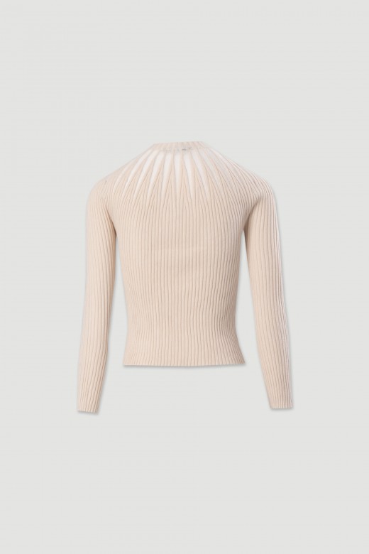 Pull en maille ctele avec dtail en tissu transparent
