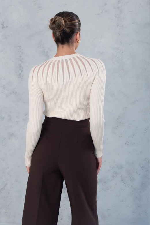 Pull en maille ctele avec dtail en tissu transparent