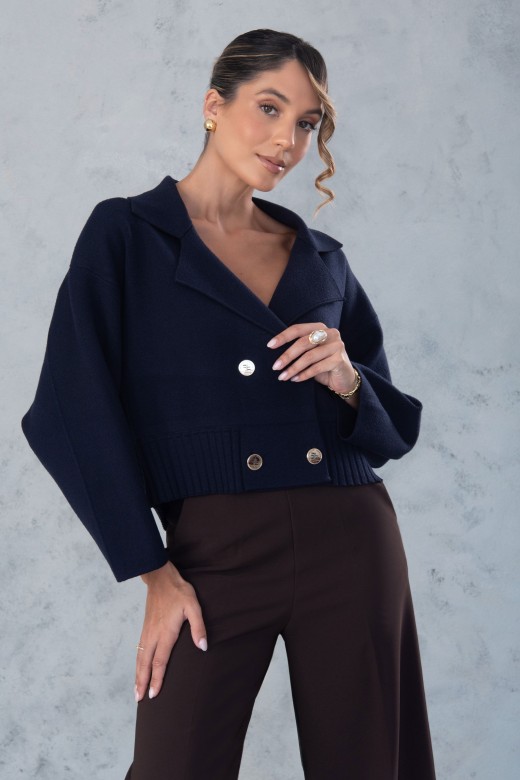 Cardigan en maille avec boutons mtalliques sigls personnaliss