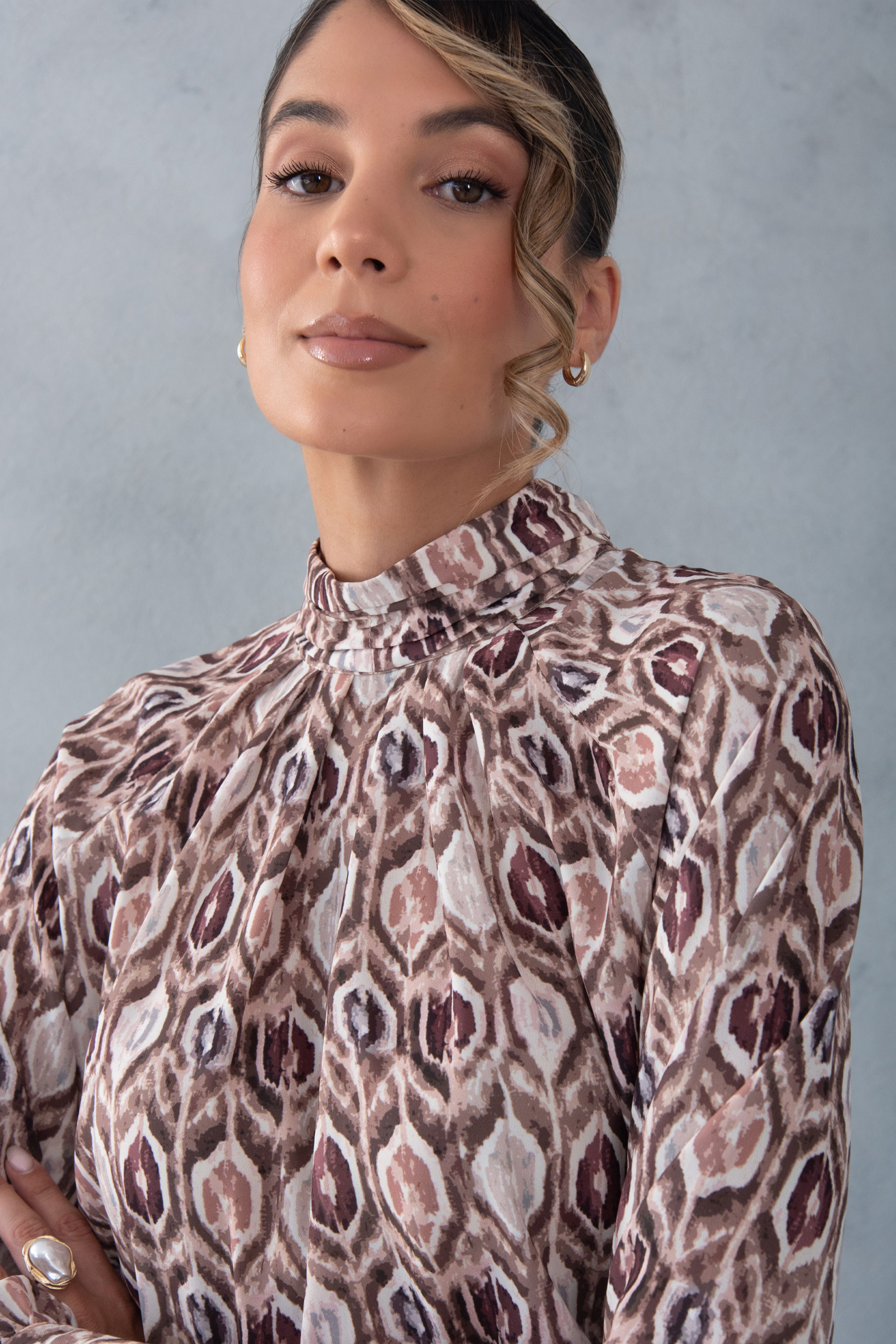 Printed blouse with draped collar
