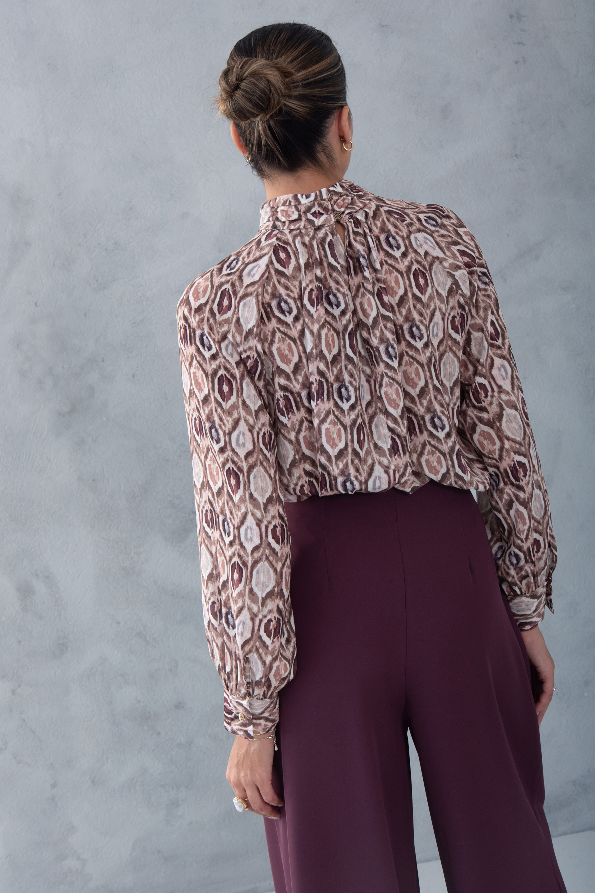 Printed blouse with draped collar