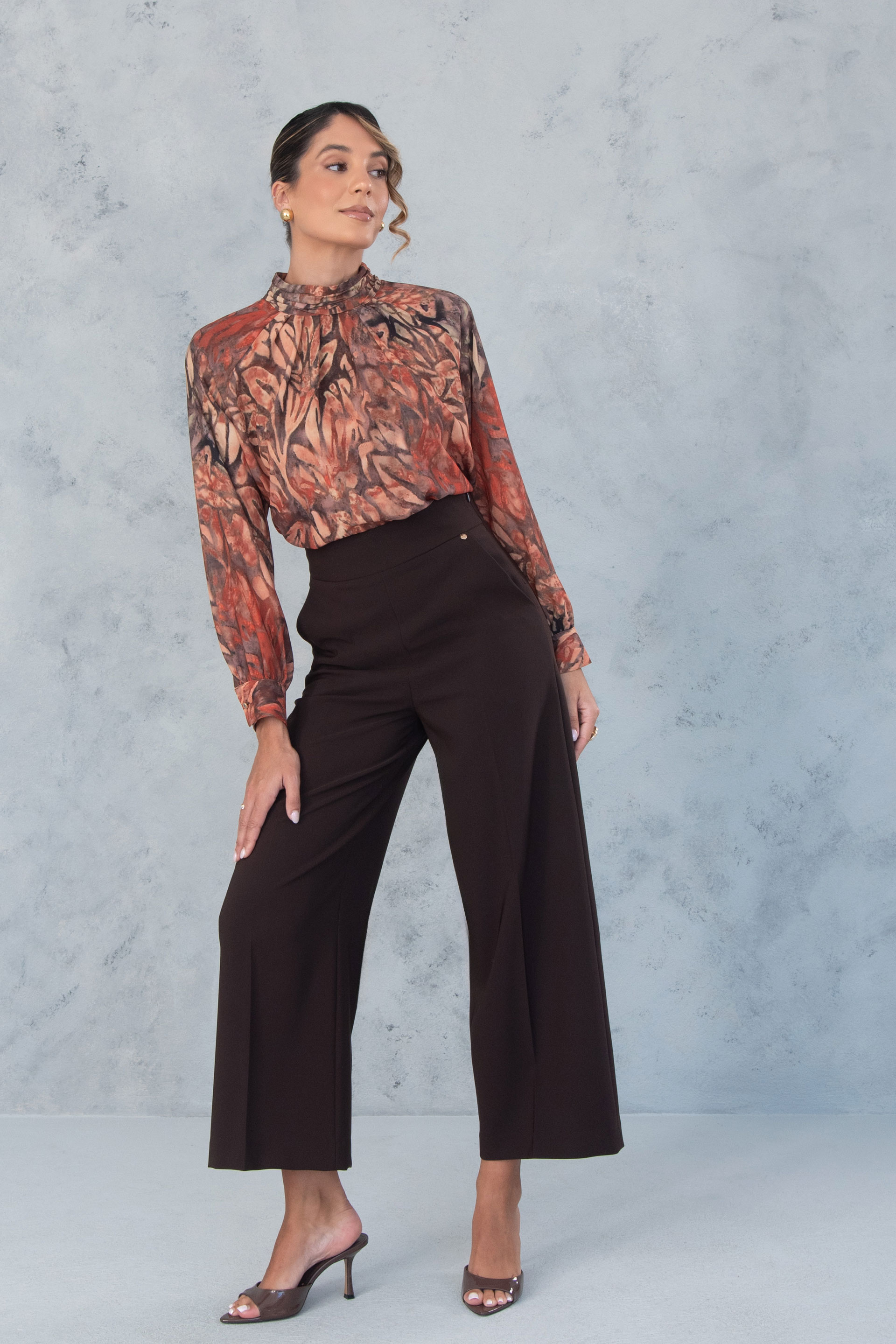 Printed blouse with draped collar