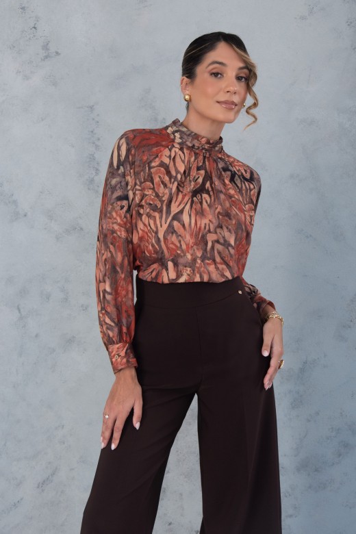 Printed blouse with draped collar