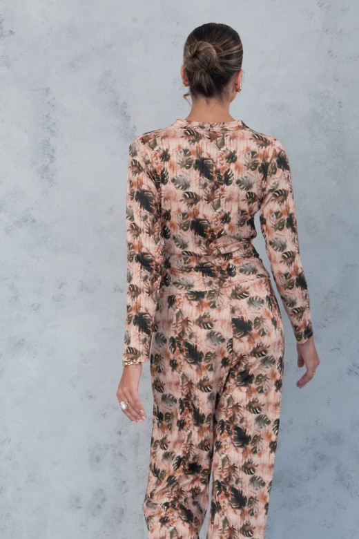 Camisola de malha estampada com detalhe canelado