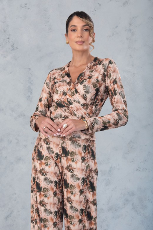 Camisola de malha estampada com detalhe canelado