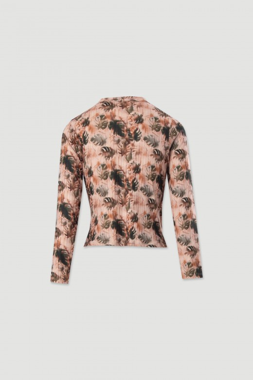Camisola de malha estampada com detalhe canelado