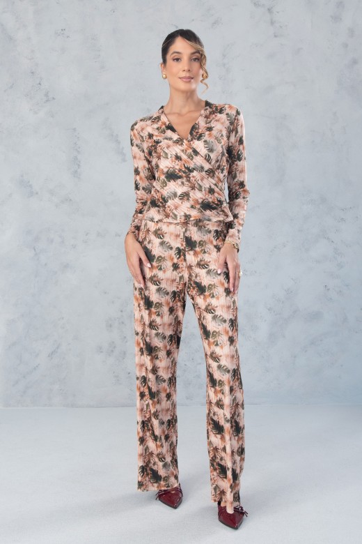 Camisola de malha estampada com detalhe canelado