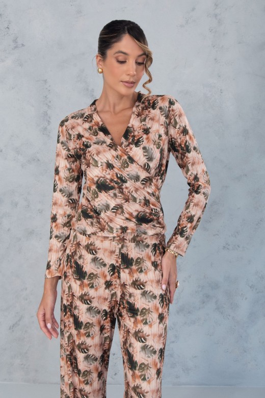 Camisola de malha estampada com detalhe canelado