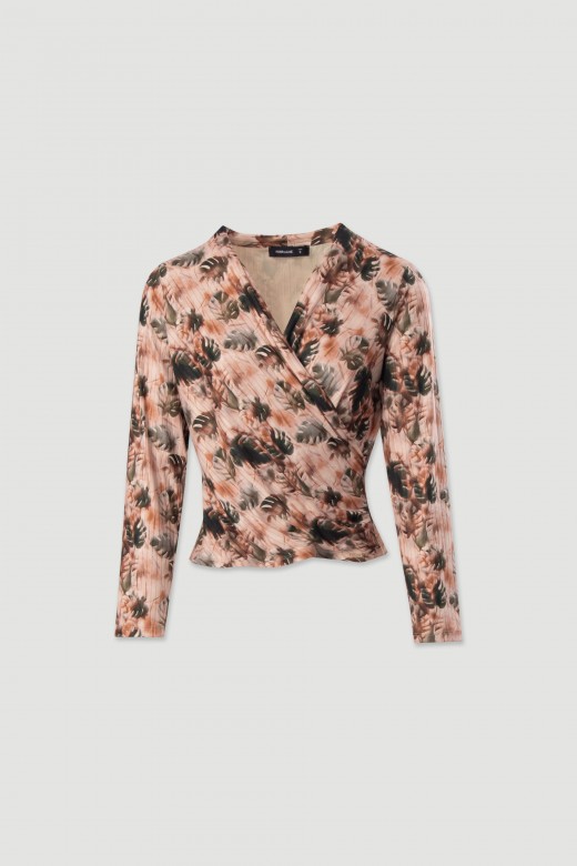 Camisola de malha estampada com detalhe canelado
