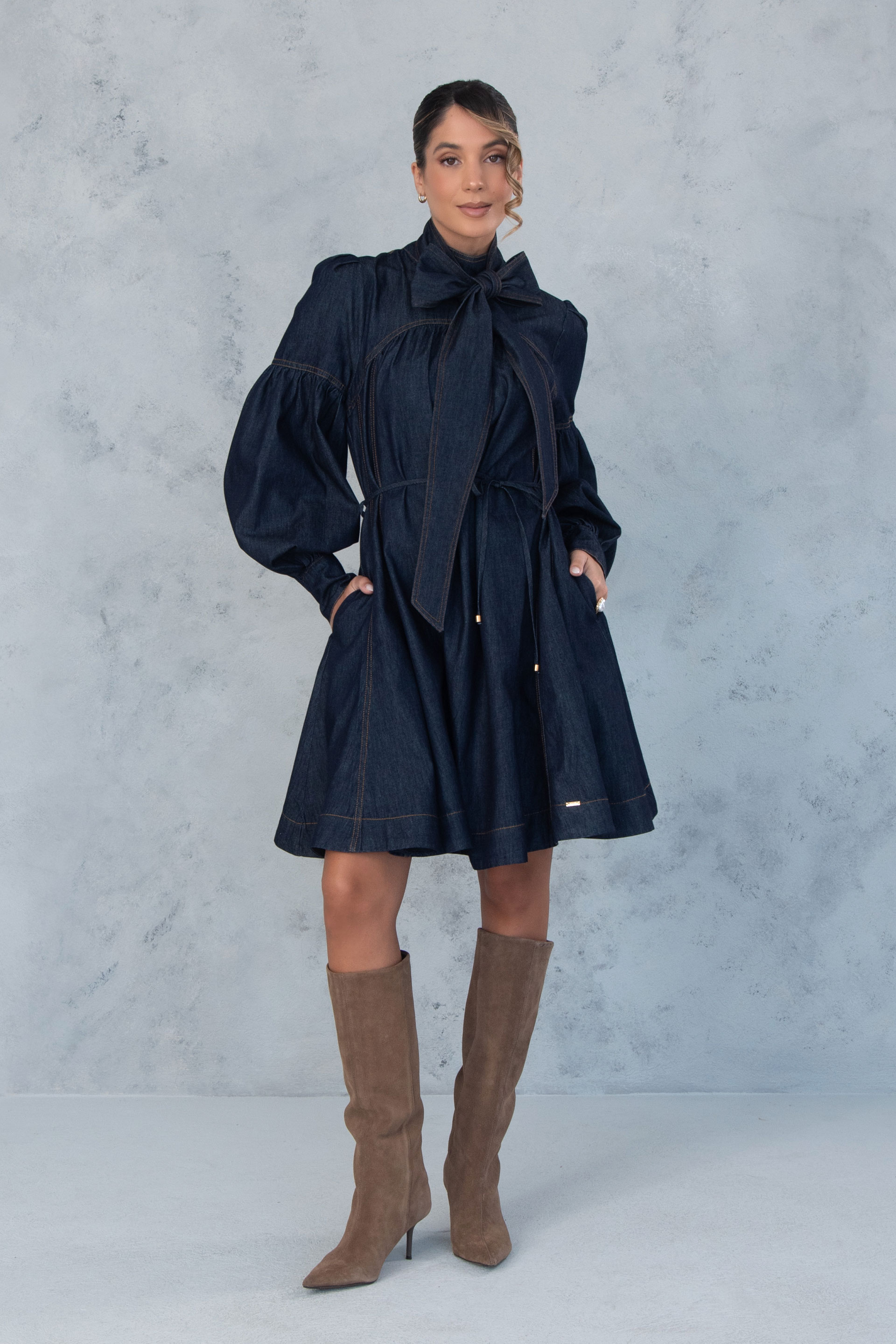 Vestido corto vaquero de algodón