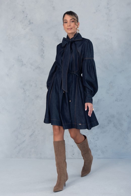 Vestido curto de ganga em algodo