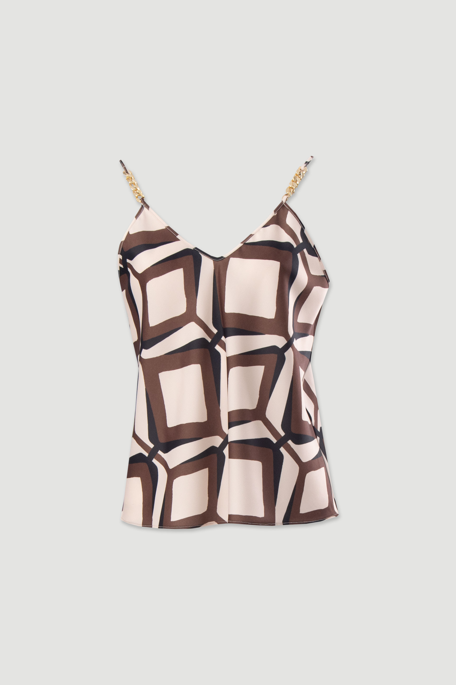 Printed top with metallic strap detail