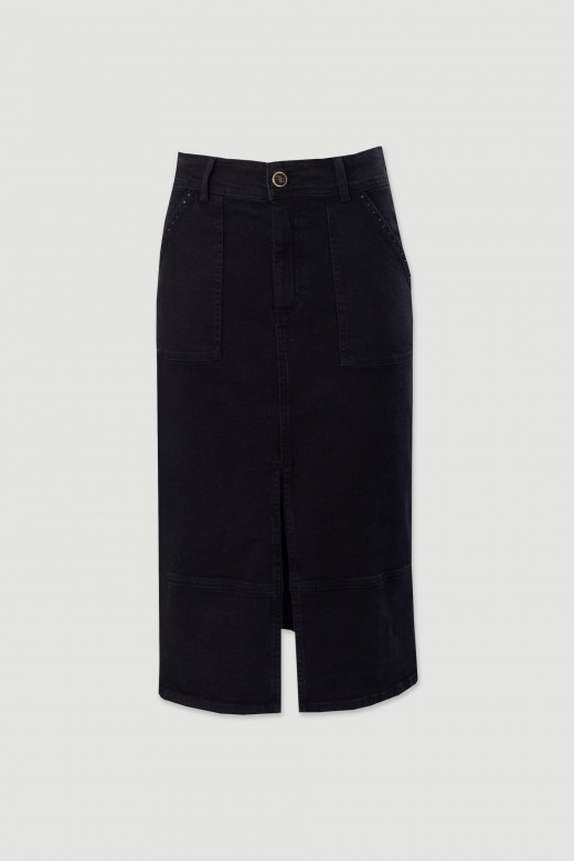 Jupe midi en coton avec fente frontale