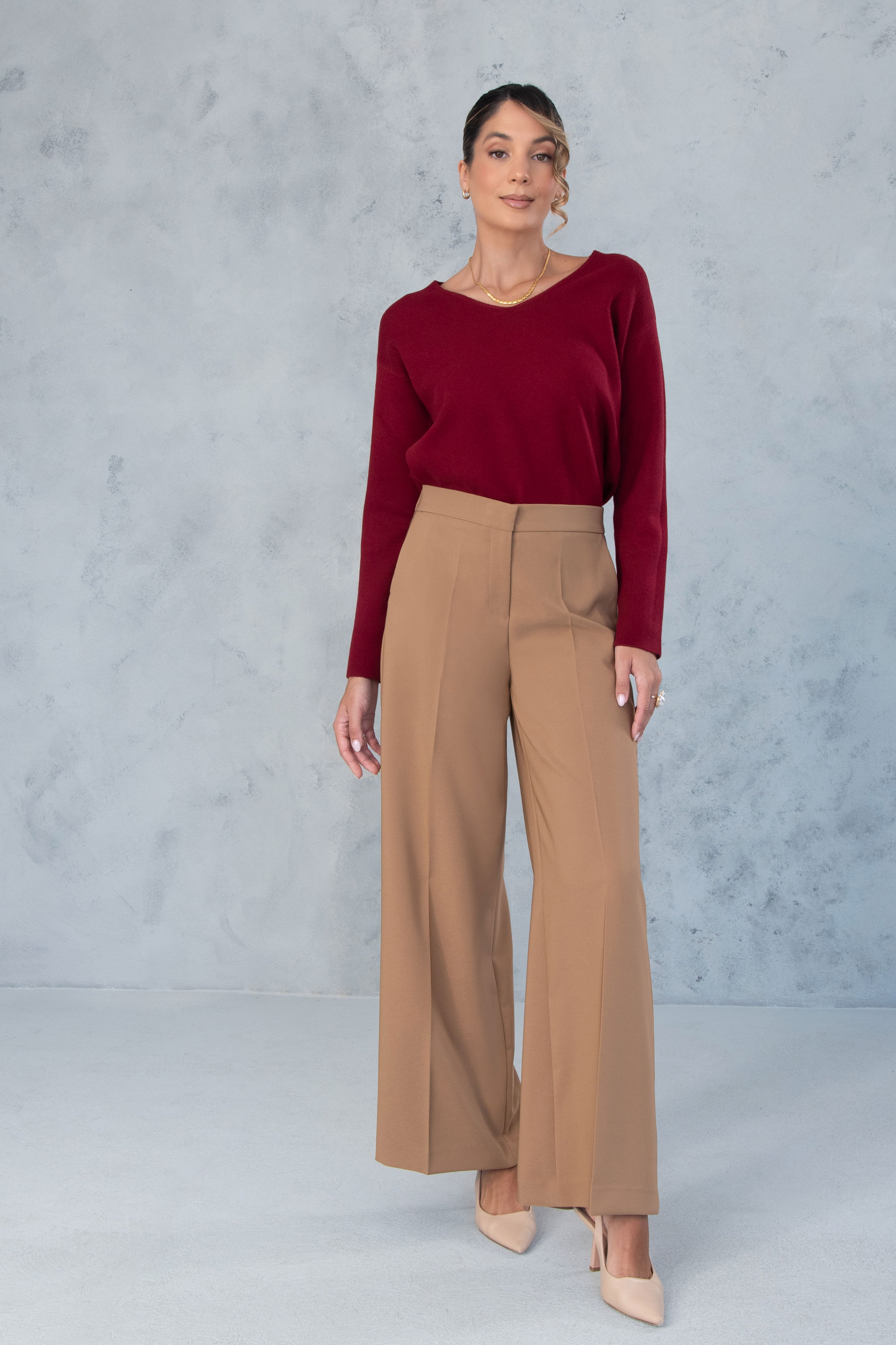 Knit sweater with v-neckline