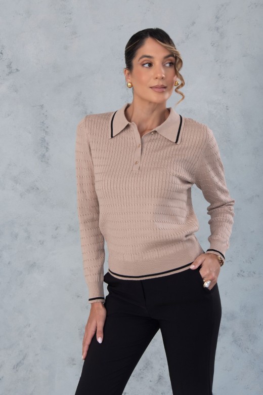 Polo en maille avec dtail de rayure contrastante