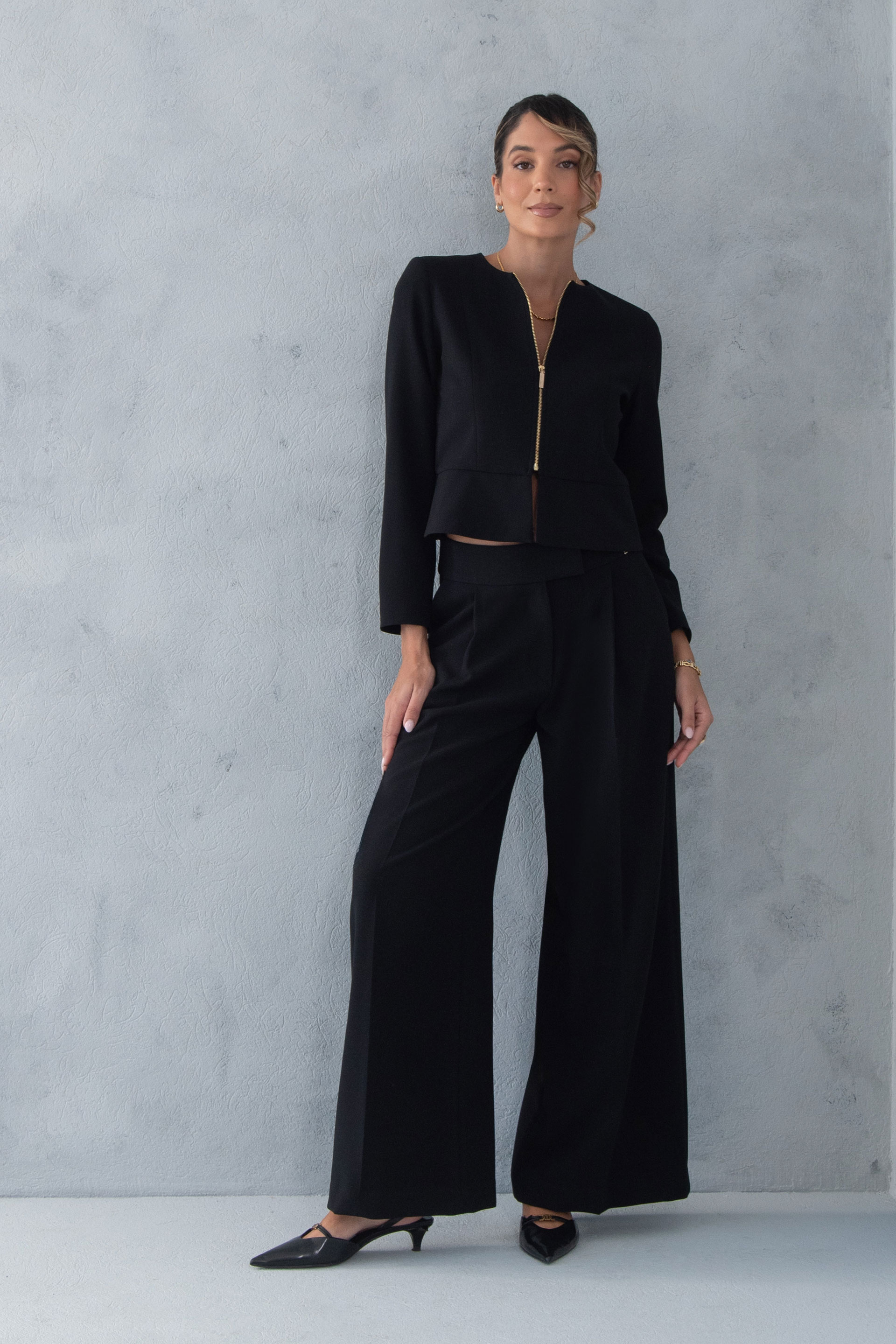 Pantalón clásico wide leg de tiro alto