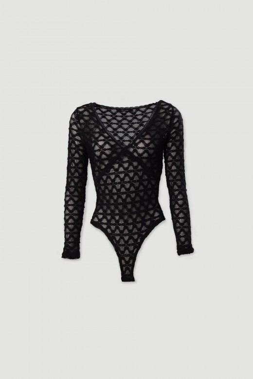 Body em renda com decote em v