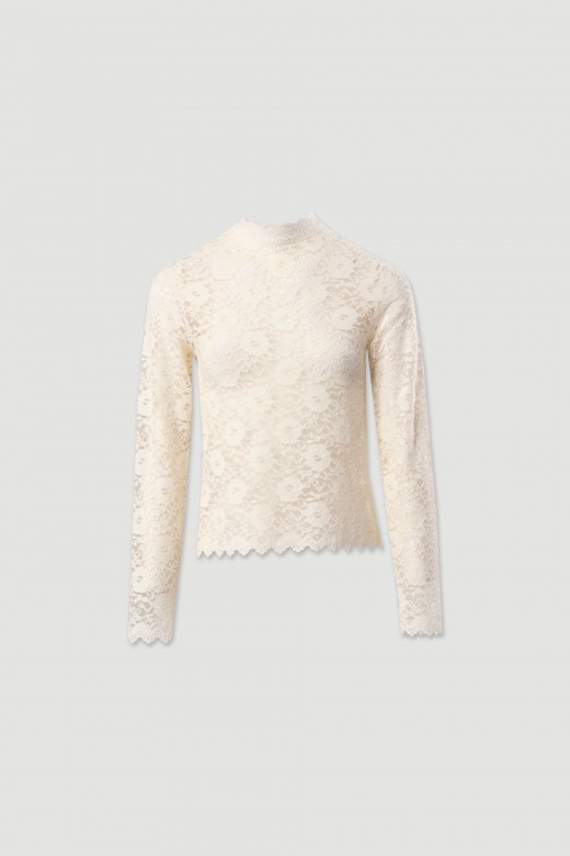 Camisola em renda com gola