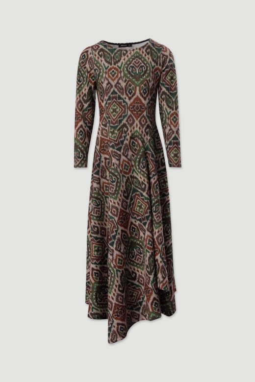 Vestido midi estampado assimtrico