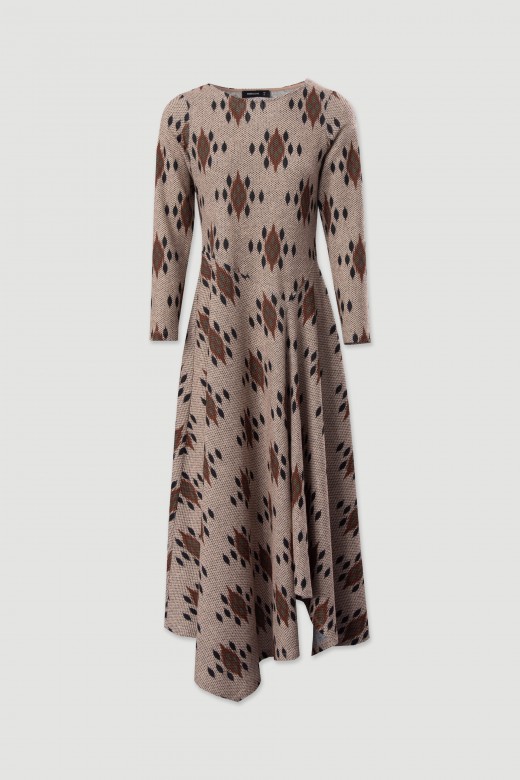 Vestido midi estampado assimtrico