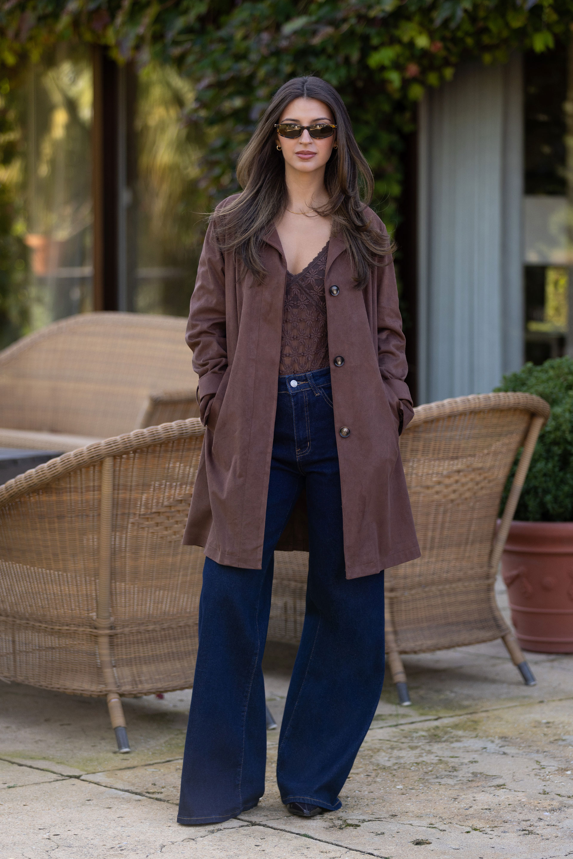 Long faux suede coat