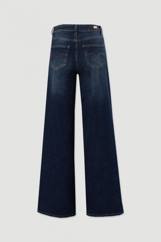 Wide-leg dark wash denim jeans
