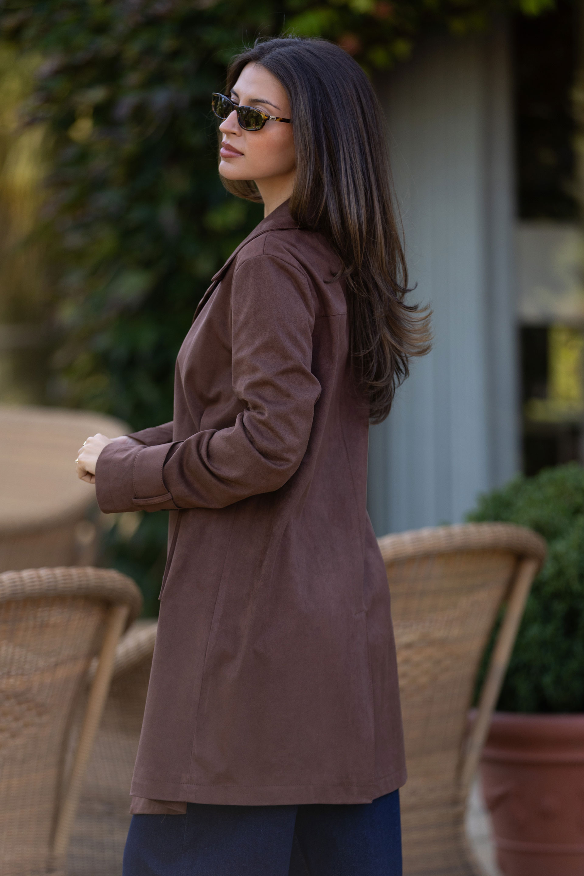 Long faux suede coat