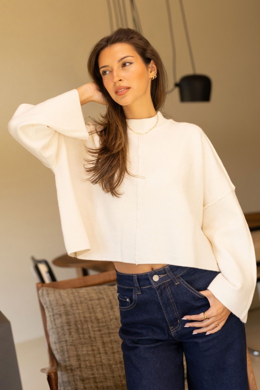 Pull court en maille avec dtail nervur