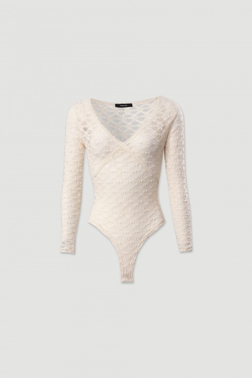 Body em renda com decote em v