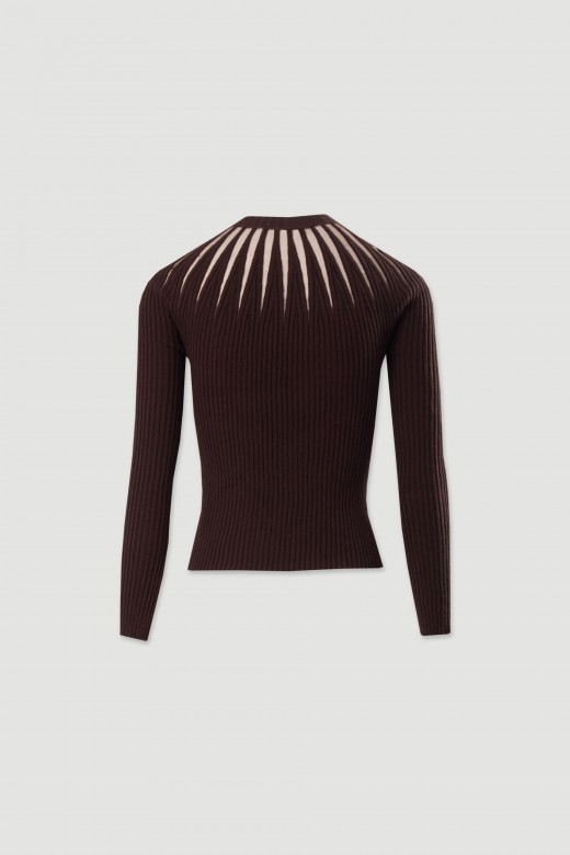 Pull en maille ctele avec dtail en tissu transparent