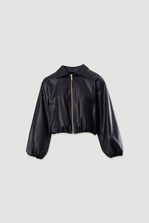 Bomber court en simili cuir