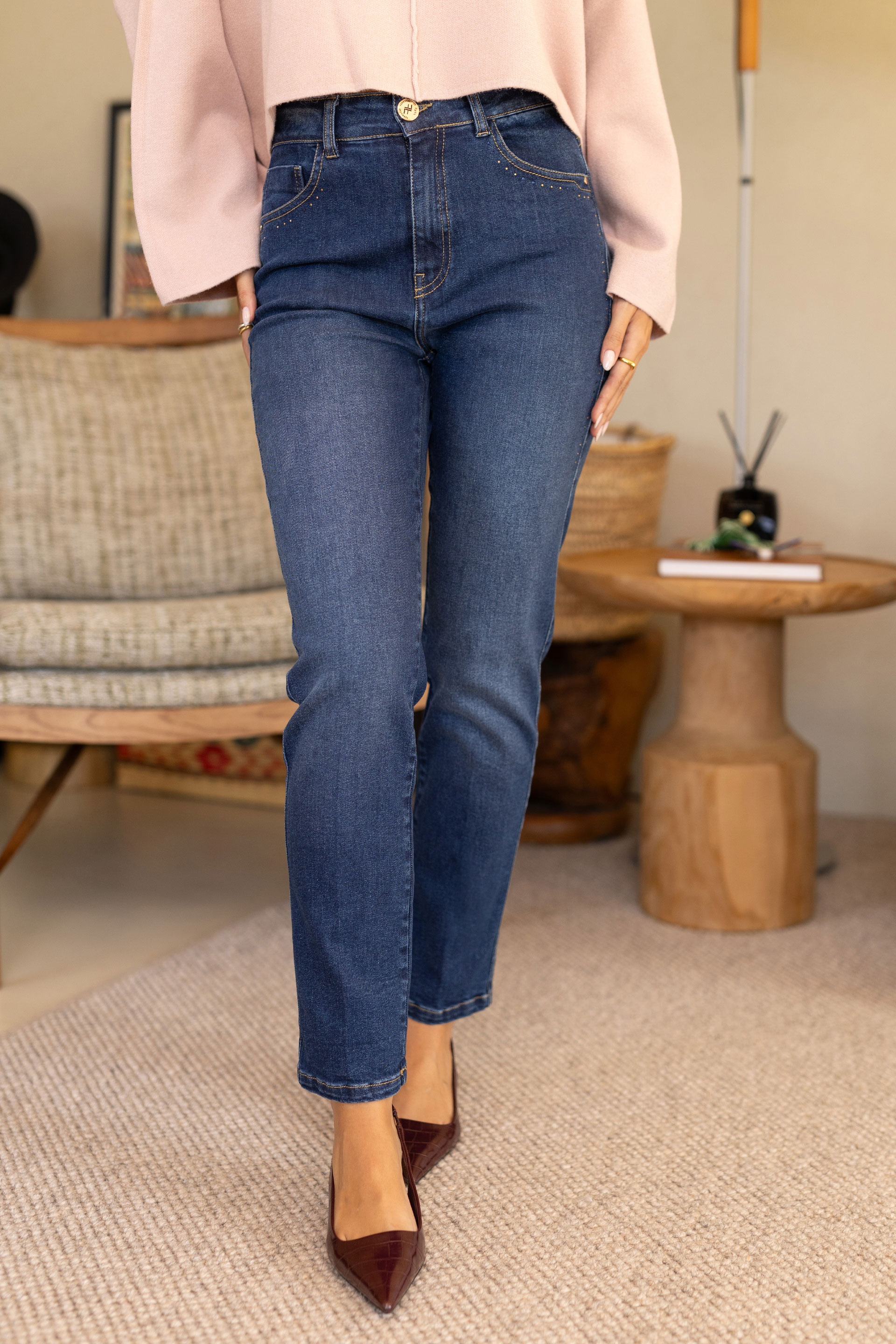 Vaqueros de corte recto en algodón